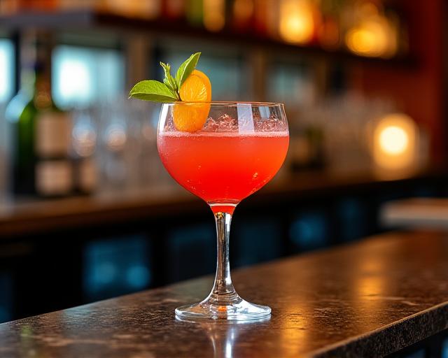 Ein frisch zubereiteter Cocktail an der stilvollen Бар des Restaurants.