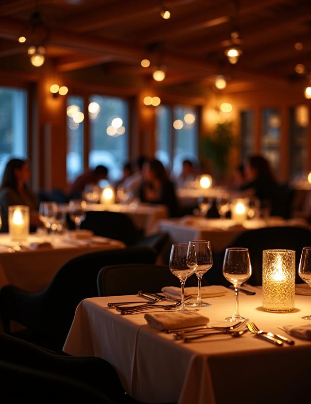 Stimmungsvolles Ambiente im Restaurant am Abend.